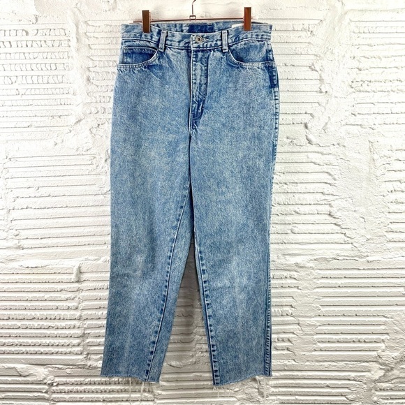 Bonjour Vintage 80s Mom Jeans Acid Wash High Waist Tapered Raw Hem Relaxed Fit 8 - Picture 1 of 13